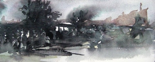 Nightfall, The High Line (sold); 
Watercolor, 2010; 
6" x 15 in.